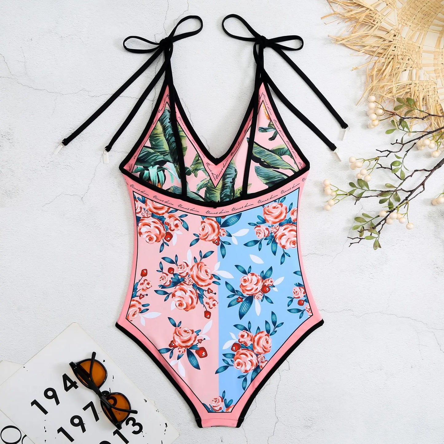 New Vintage Printed Double-sided Wear Swimming Bathing Suit Women Bandage Sexy One Piece Swimsuit Beachwear Swimwear Woman
