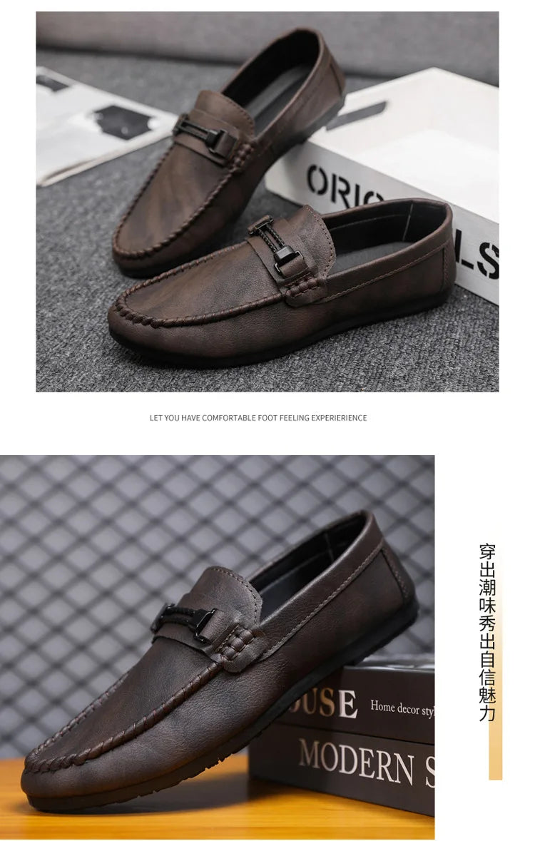 Men's Formal Summer Soft Sole Business Work Shoes Waterproof Lightweight Genuine Leather Men's Loafers Men's Flat Breathable