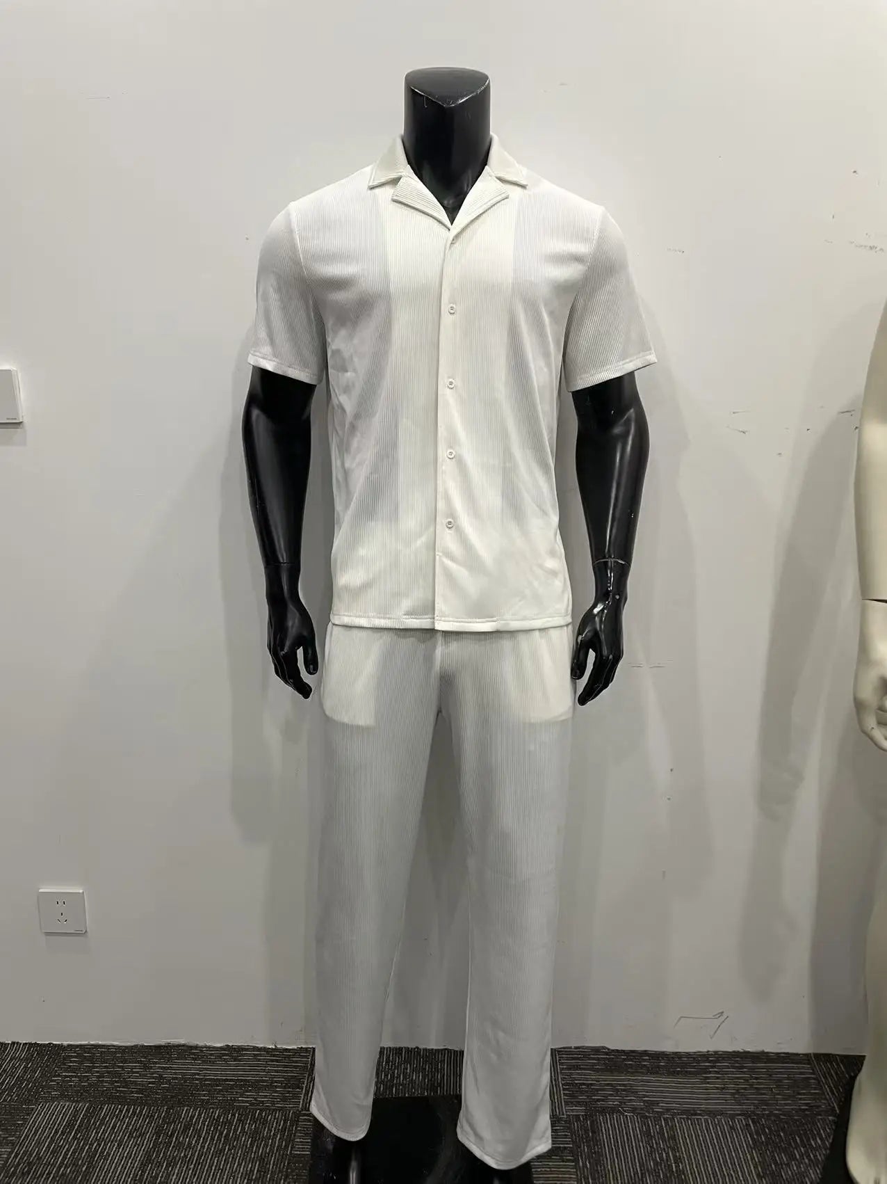 Summer Fashion Casual Loose Men's Button Open Shirt Short Sleeve Pants Set Home Vacation Thin Breathable Quick Drying 2-pie Set
