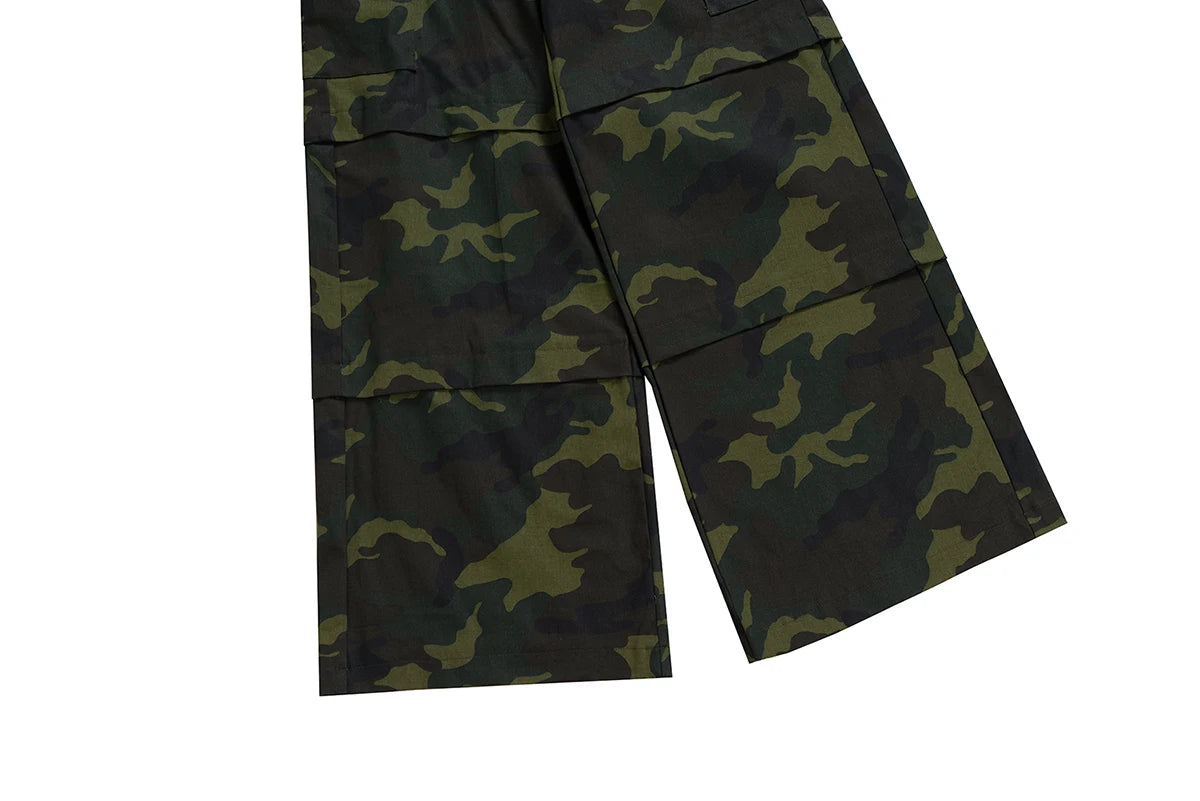 Color Match Multi-pockets Camouflage Cargo Pants for Men and Women Streetwear Patchwork Baggy Overalls Wide Leg Loose Trousers
