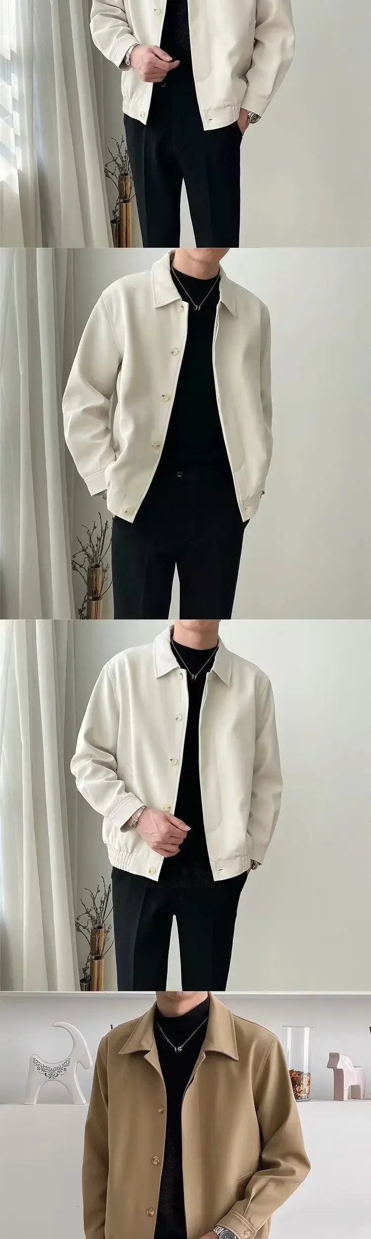 Spring Autumn Men's Casual Versatile Apricot Collar Workwear Jacket Loose Korean Style Trendy Short Shape Outerwear