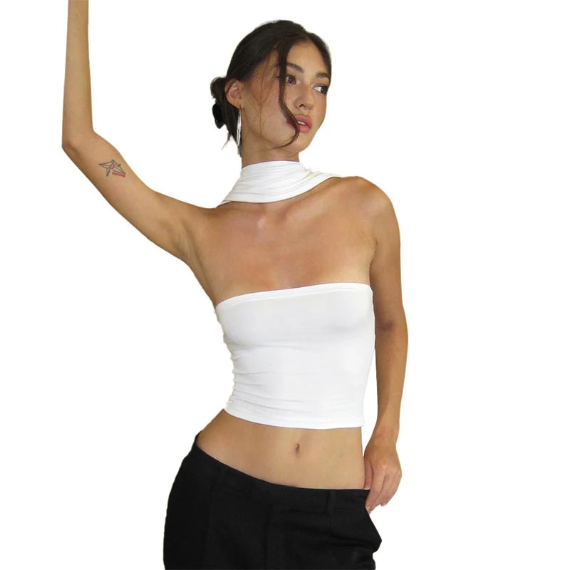 Chic White Sexy Strapless Crop Tops 2023 Elegant Summer Slim Tanks Tube Top Cropped Solid