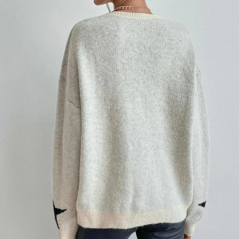 Star Sweater Pullover Women Autumn Spring Simple Knit Elastic Pullovers Jumper Casual Thick Warm Black White Basic Jumpers