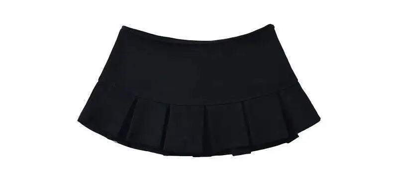 HOUZHOU Terry Fabric Y2K Mini Skirt Women Low Waist Wide Pleat Light Grey Sexy Vintage A-line Pleated Skirt Casual Skort Summer