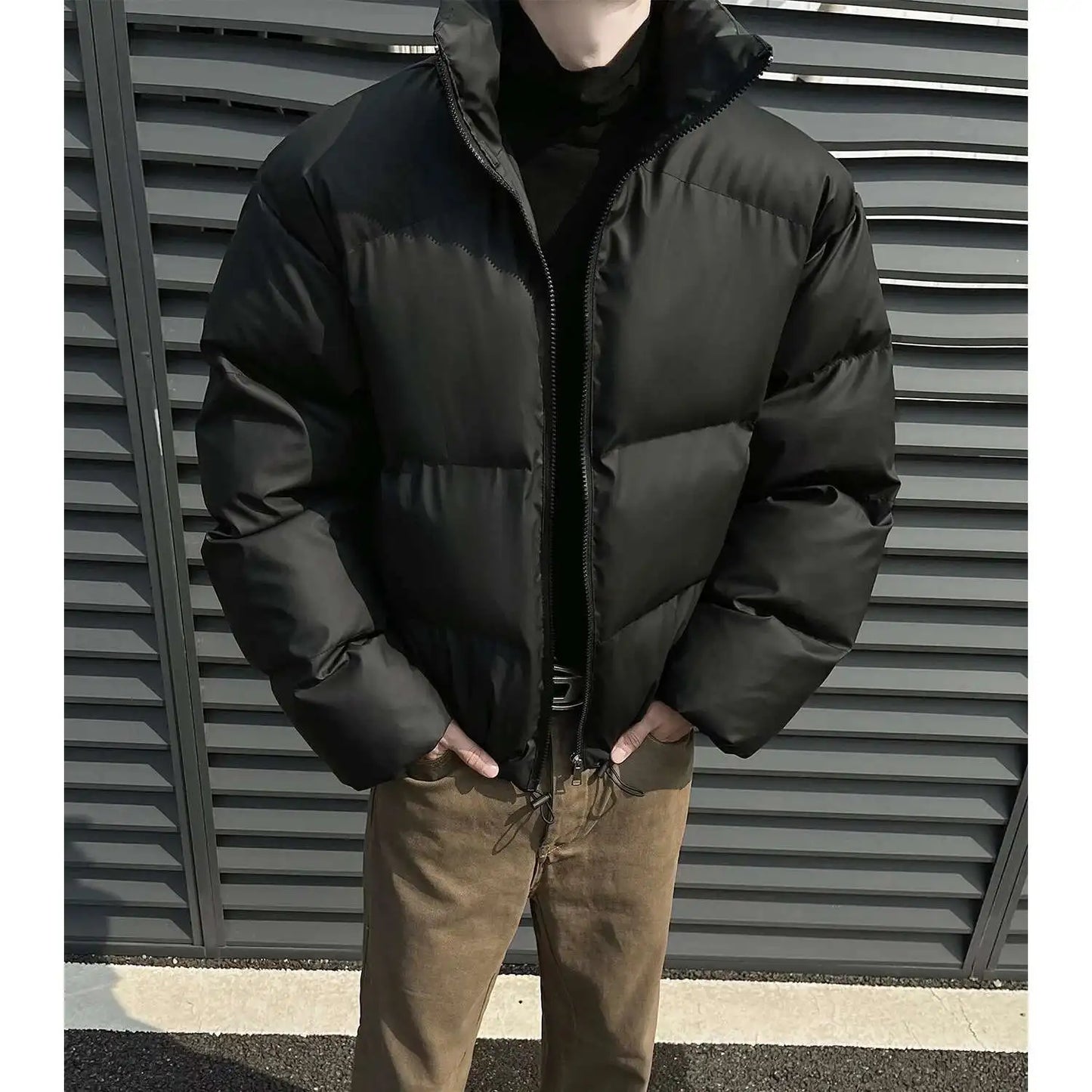 PFHQ Winter 2024 Short Loose Bread American Cotton Jacket Winter solid color stand collar long sleeve male tops