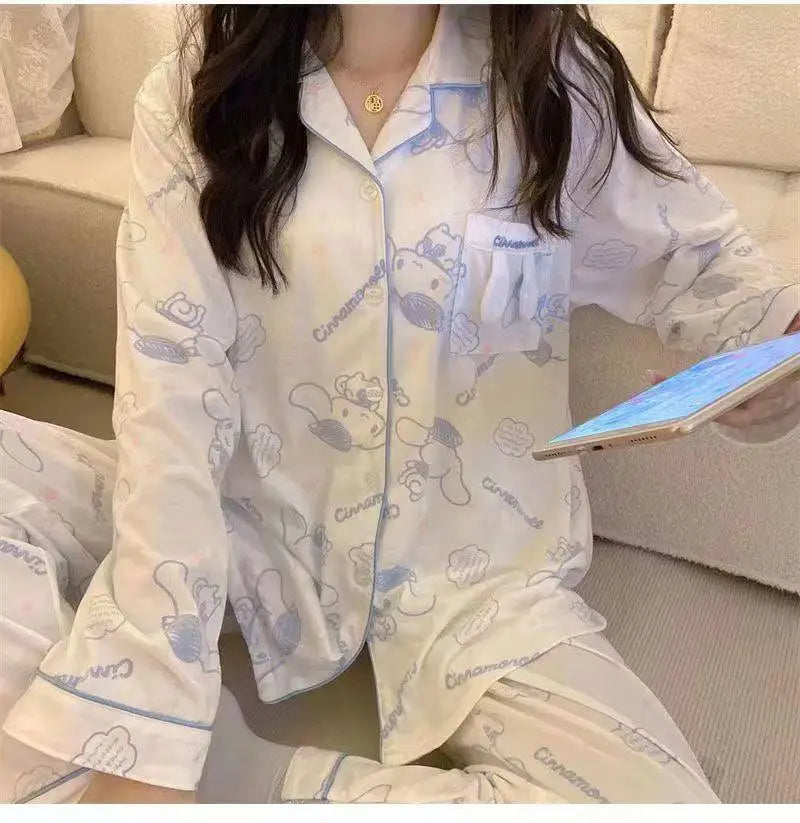 Cartoon Sanrio My Melody Long-Sleeved Pajamas Set Kawaii Cinnamoroll Printing Spring Autumn Thin Cute Girls Casual Home Clothes
