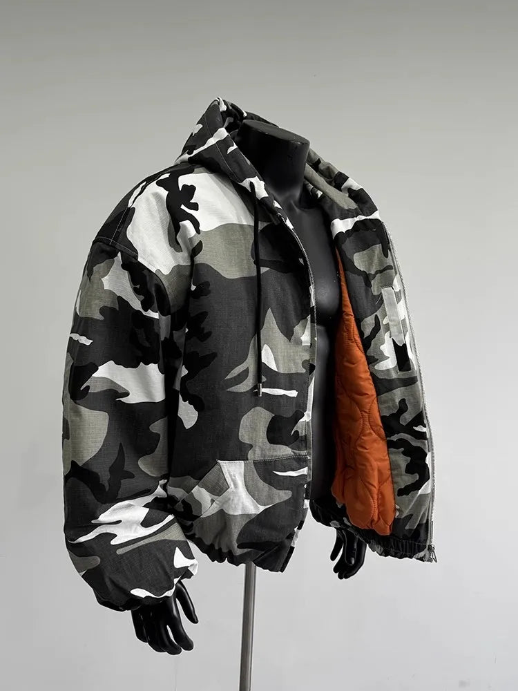 Tung Sung Camouflage Hooded Puffer Jacket Men's and Women's Loose Short Coat Men Winter