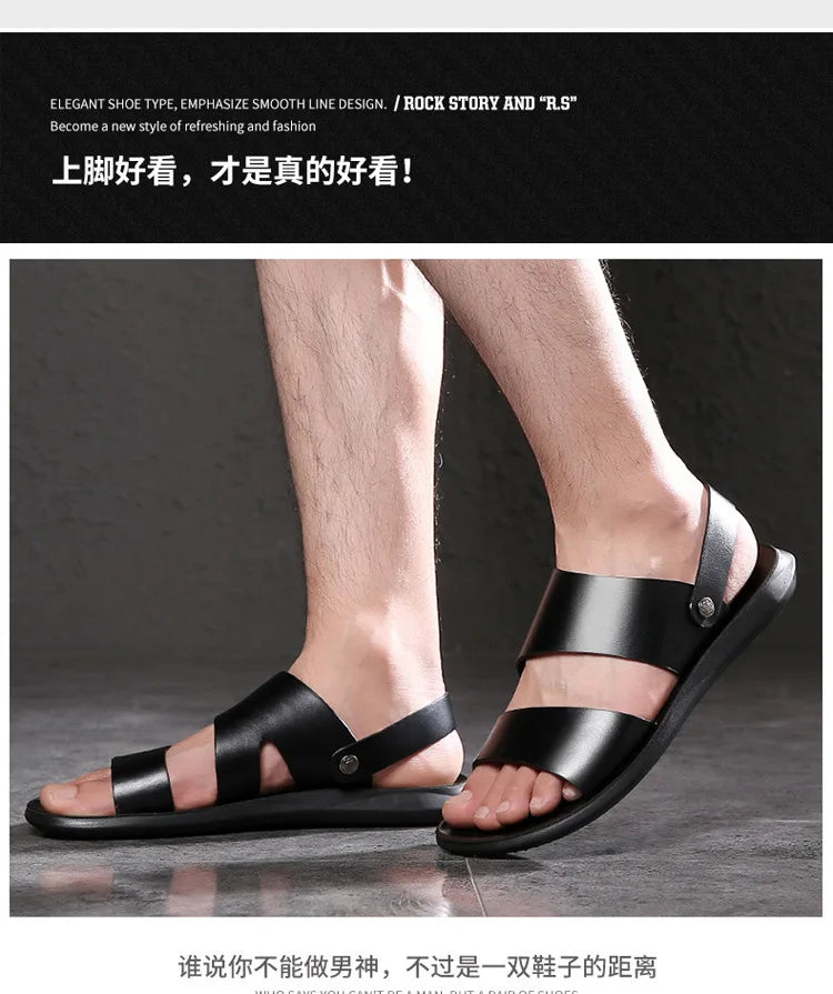 Sandals Men Leather Luxury Brand New Fashion Summer Men Shoes Vintage Flats Casual Non-slip Beach Sandals Men