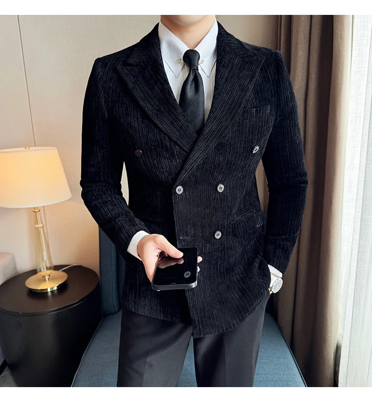 Luxury Velvet Men Blazers Autumn Winter Casual Business Suit Jackets Slim Fit Double-breasted Banquet Party Wedding Dress Jacket
