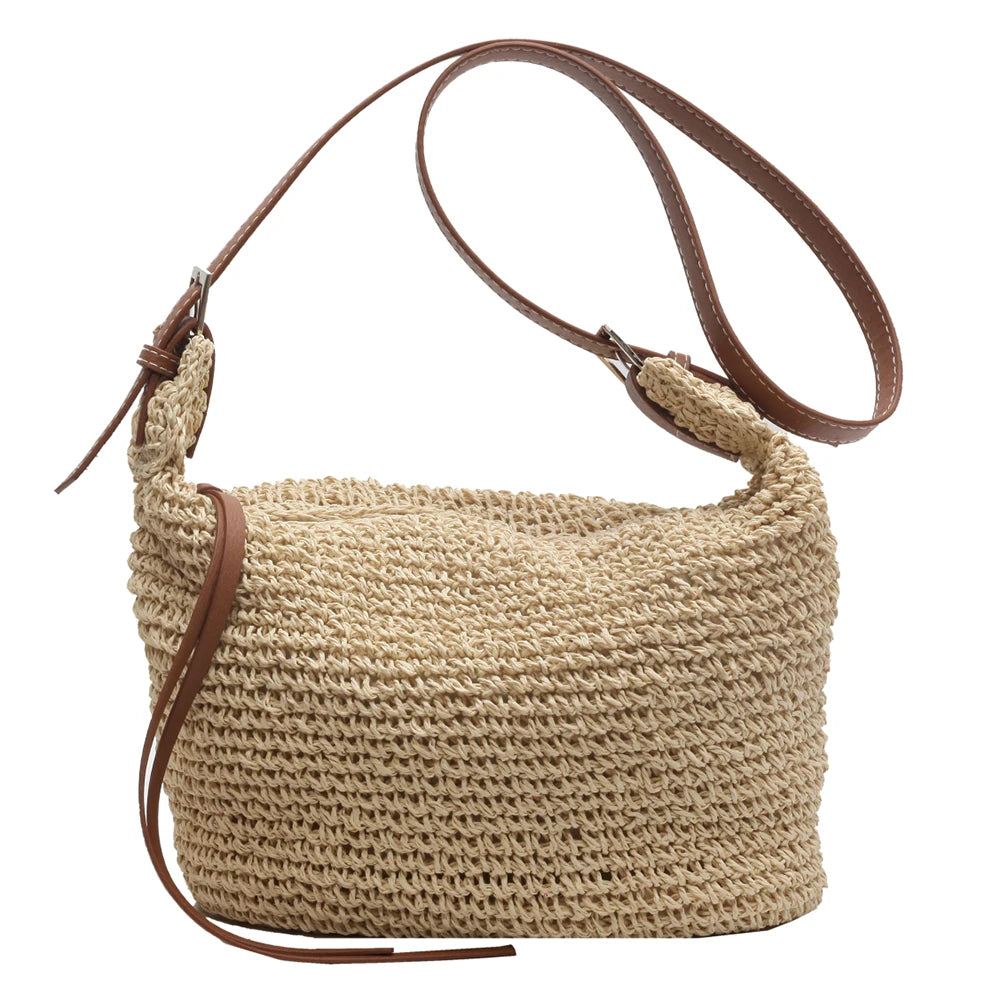 Hand-Woven Handbags Handmade Straw Woven Bag Paper Rope Fashion Casual Simple Elegant Strap Adjustable Summer Beach Bag