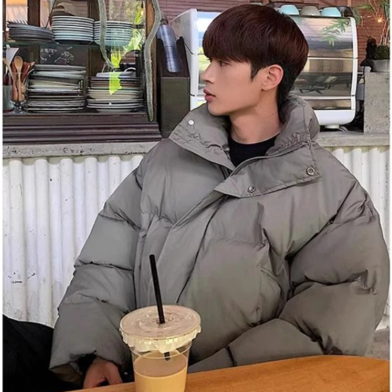Short Stand-collar Padded Jacket Autumn Winter Loose Versatile Trendy Men's Jacket Korean Style High-end Personalized Parkas