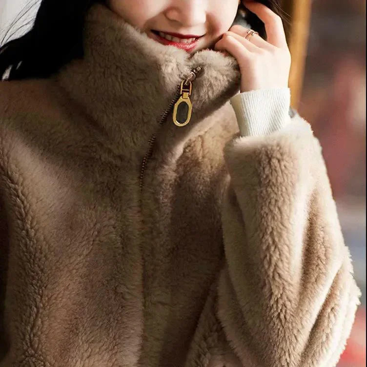 Women's Trendy Winter Fleece-lined Thickened Jacket Double-sided Fleece Warm Polo/turtle Neck Sweatshirt Zip-up Cardigan Top
