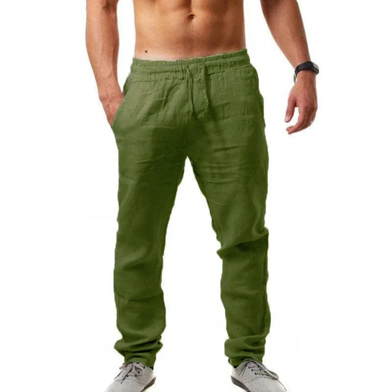 New Men's Cotton Linen Pants Male Autumn New Breathable Solid Color Linen Trousers Fitness Streetwear Men Gyms Pants Size S-4XL