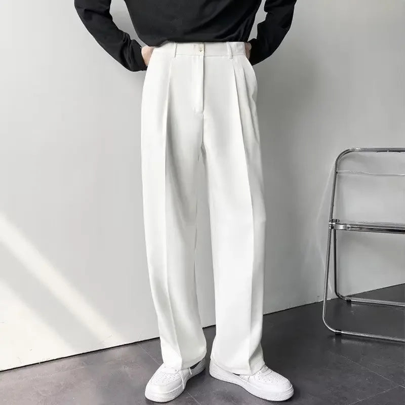 White Loose-fit Straight-leg Trousers For Men Autumn Casual Pants Suitable For Casual Occasions No Ironing Required