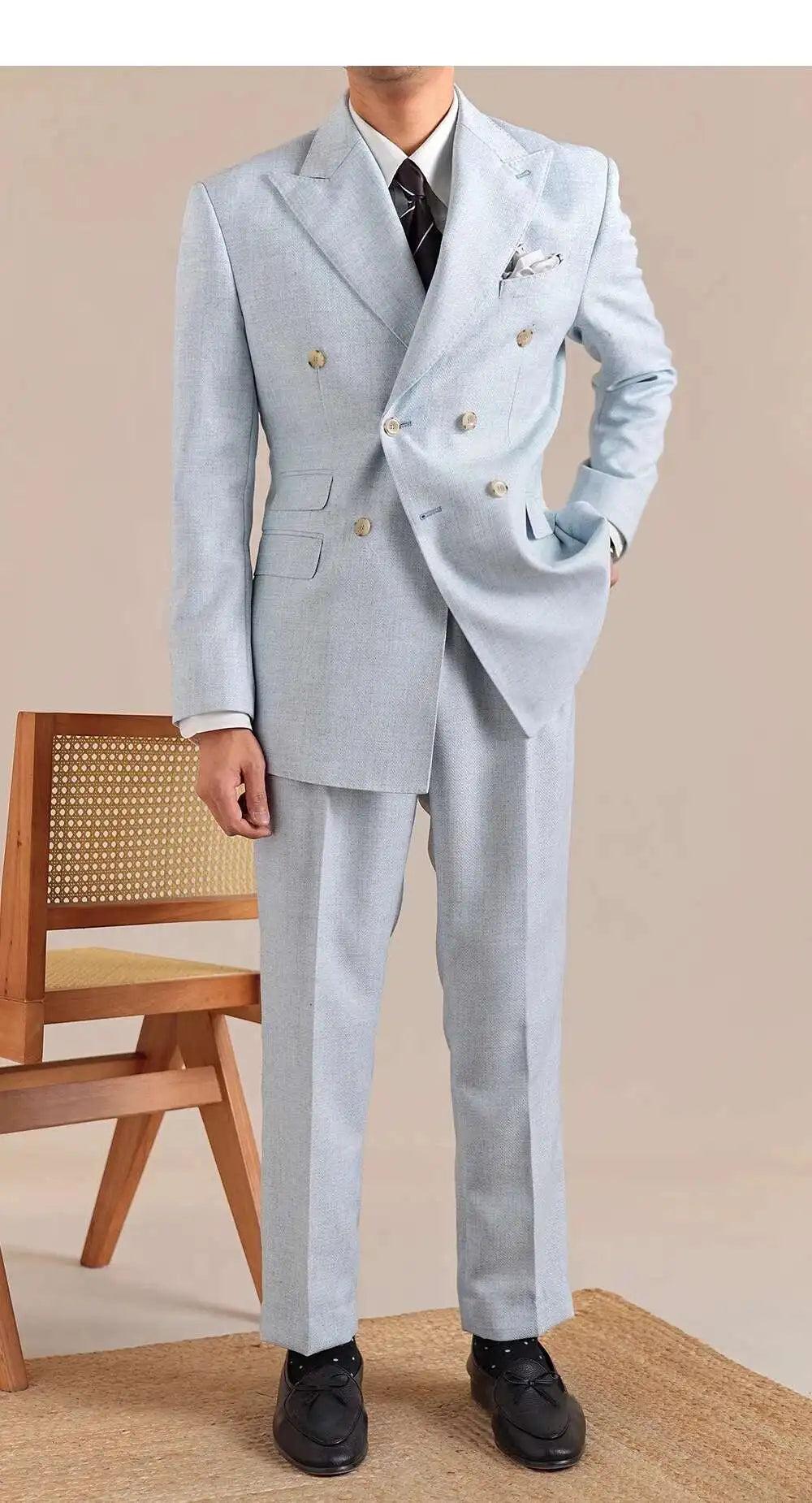 2025 Spring British Style Men Blazers Double Breasted Casual Suit Jacket Wedding Business Coat Social Banquet Tuxedo Costume