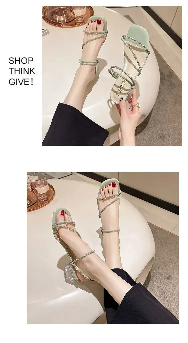 Two-wear 2025 New Style Women's Sandals Rhinestone Embellished Fashion Outerwear High Heel Net Weight Casual Shoes