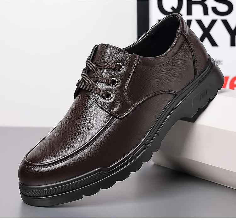 Cowhide Men Shoes Men Business Casual Leather Shoes Men Fashion Breathable Shoes British Casual Lace Up Single Leather Shoes