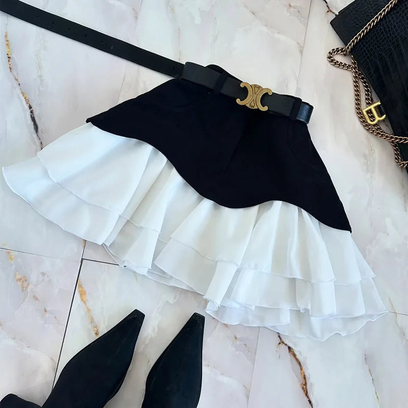 High Waist A-Line Skirt Women's High Quality Pleated Splice Half Body Skirts Elegant Feminine Fashionable Ladies' Skirts