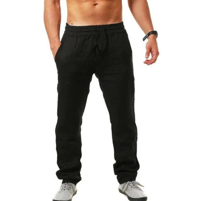 New Men's Cotton Linen Pants Male Autumn New Breathable Solid Color Linen Trousers Fitness Streetwear Men Gyms Pants Size S-4XL