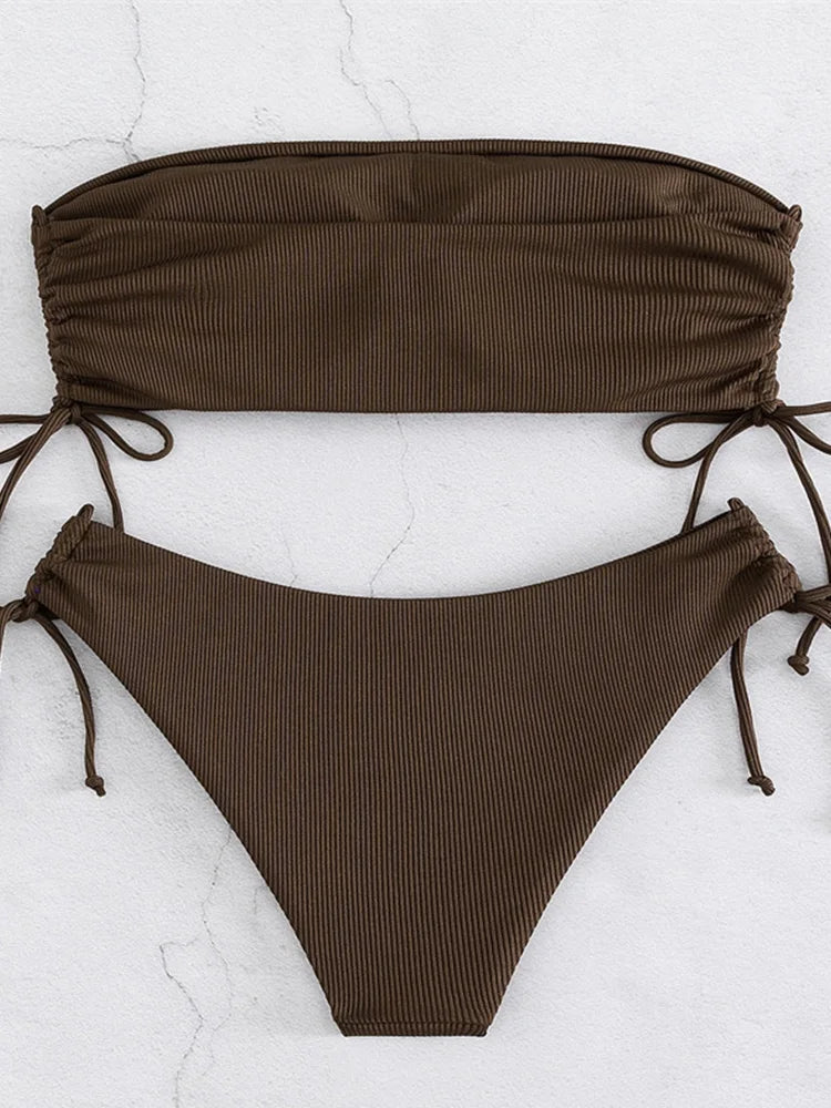 UETEEY 2025 New Summer Swimwear Bikinis Set Sexy Strapless Bikini 2 Piece Set Women Solid Split Swimsuit Backless Beach Bikini