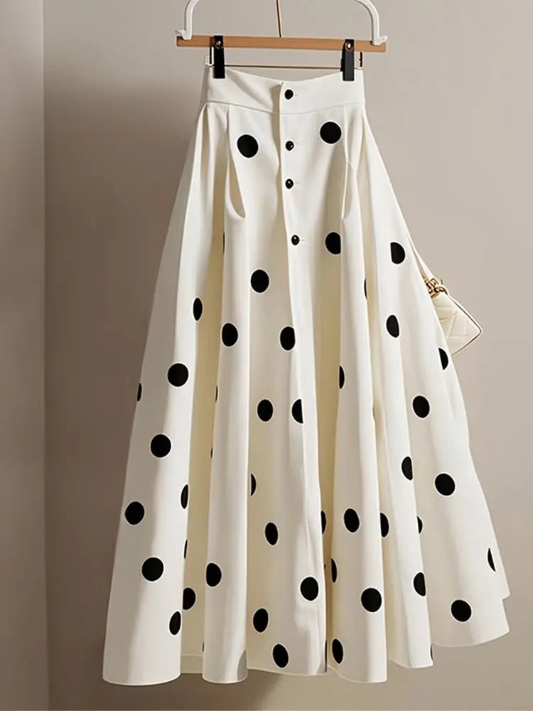 Women Spring Autumn Simplicity Office Lady Polka Dot Appear Thin Skirt Ladies Fashion All-match Trend Temperament A-line Skirt