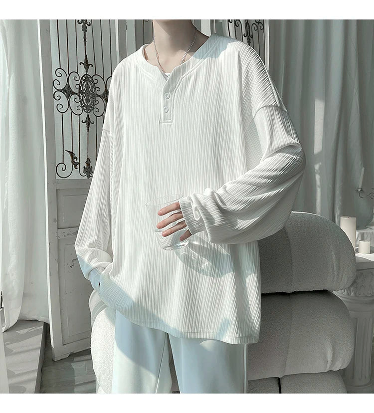 2024 Spring Autumn Casual Long Sleeve T Shirts Men Loose Round Neck T-shirts Male Fashion Harajuku Korean Streetwear Tops Tees