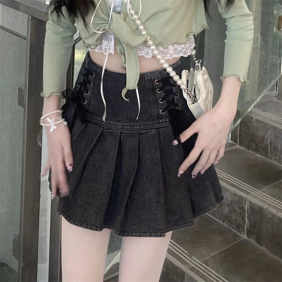Y2k Clothes Harajuku Women's Summer Denim Skirt High Waist Bandage Jupe 2025 Faldas De Mujer Korean Fashion Slim Mini Skirts