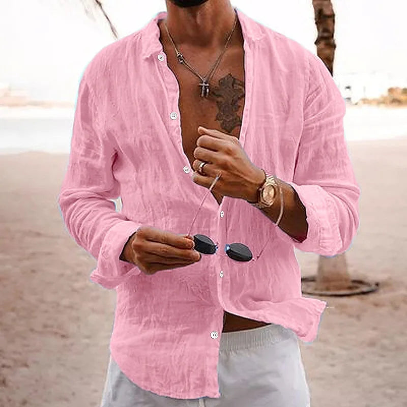 2025 Men's Cotton Linen Shirts Top Simple Laple Solid Man Shirts Tops Comfortable Loose Casual Holiday Shirts for Men Blouses