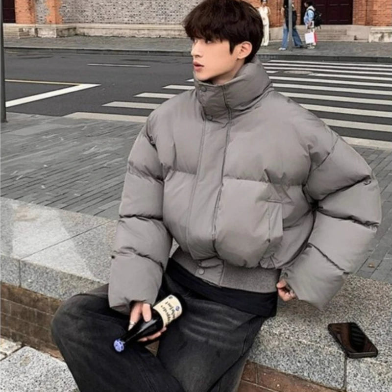 Short Stand-collar Padded Jacket Autumn Winter Loose Versatile Trendy Men's Jacket Korean Style High-end Personalized Parkas