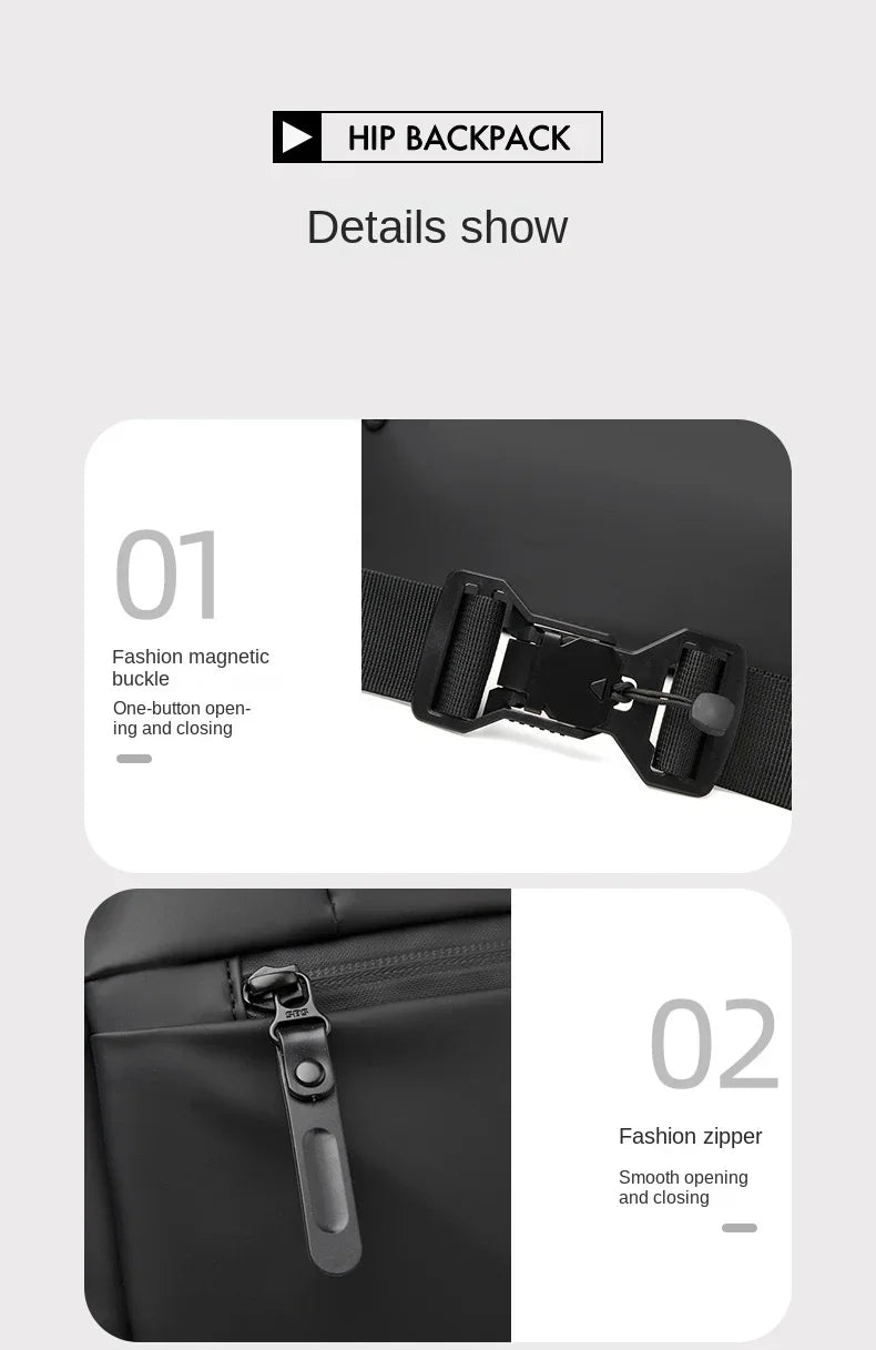 Premium Waterproof Magnetic Buckle Crossbody Bag Personality Fashion Men Messenger Bag Black Minimalist Shoulder Bags Men Bag