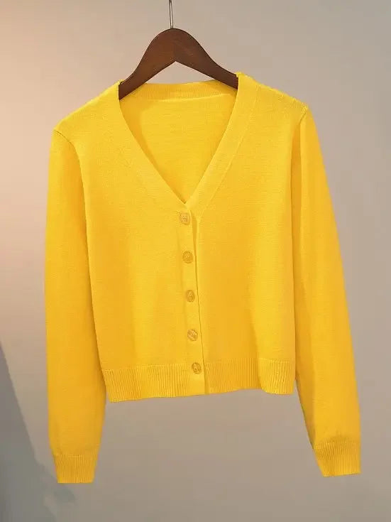 Sweater knitted cardigan button jacket 2024 autumn winter V-neck long sleeve casual short tops for women sweater Grey White