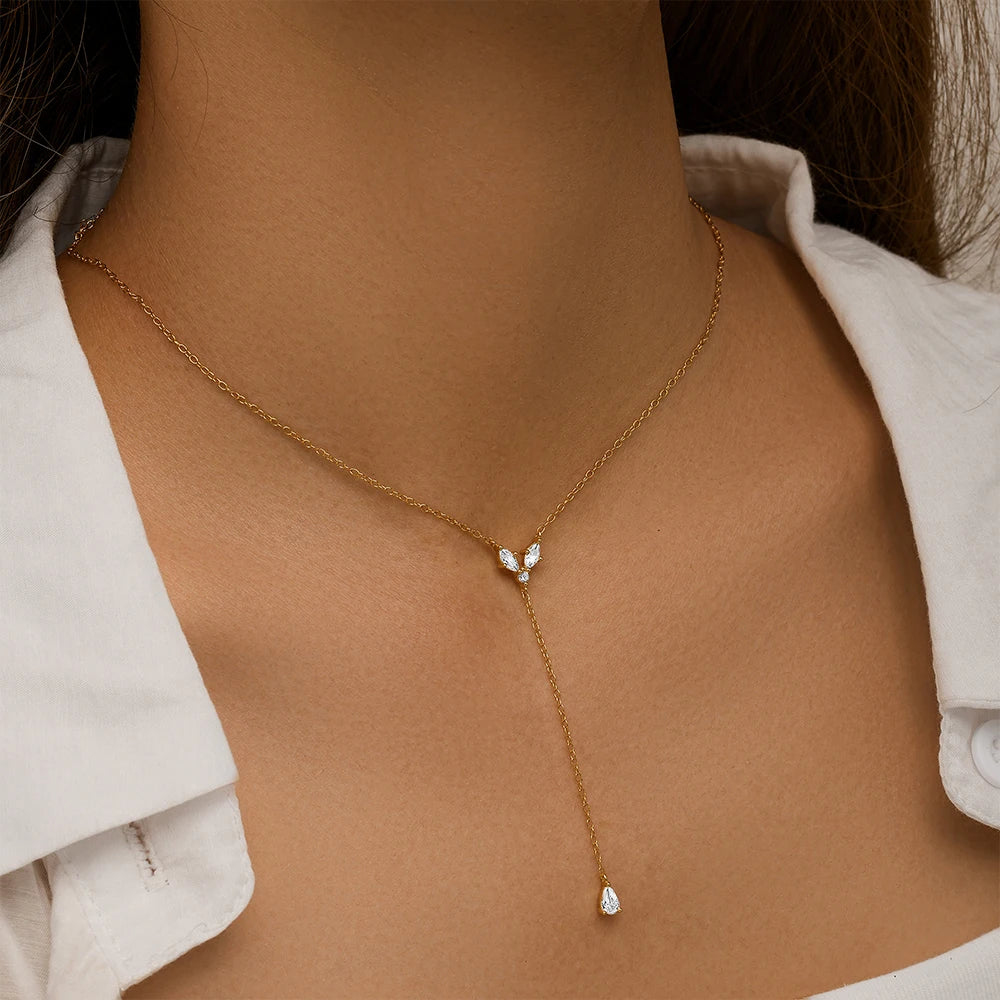 AIDE 925 Sterling Silver Personalized Snake Chain Adjustable Y Necklace Clavicle Pendant Chokers Necklace Women's Holiday Gifts