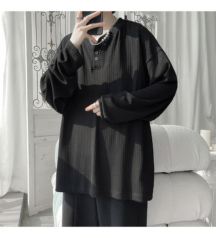 2024 Spring Autumn Casual Long Sleeve T Shirts Men Loose Round Neck T-shirts Male Fashion Harajuku Korean Streetwear Tops Tees