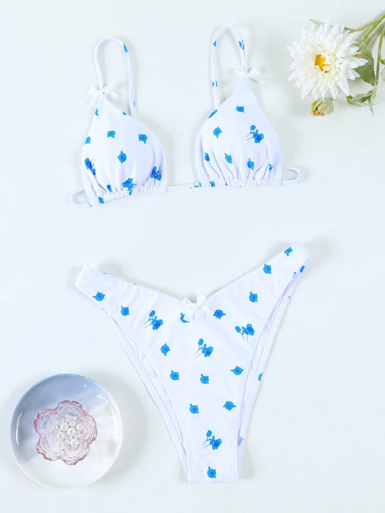Plaid Print Bikinis Bow Swimwear Women Swimsuit Triangle Bikini Set Bandage Bath Suit Low Waist Thong Beachwear New Biquini