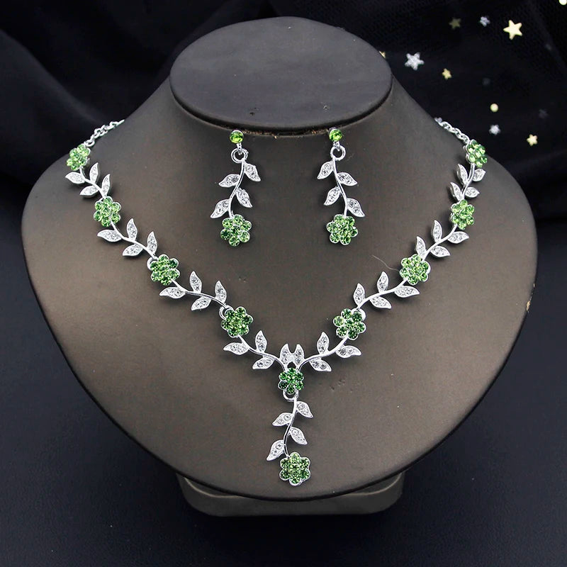16 Colors Flower Jewelry Set Exquisite Rhinestone Pendant Party Women Fashion Romantic Choker Necklace Earring Accessory Set