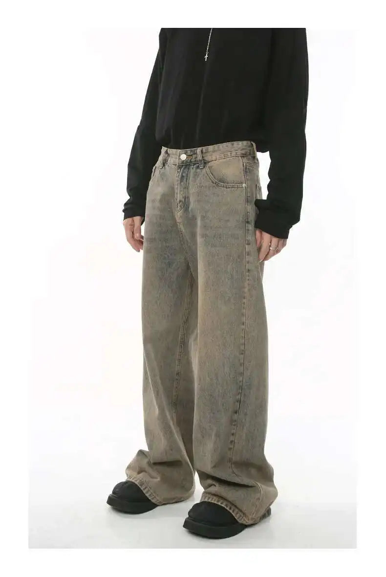 IEFB 2024 Spring Men's Baggy Jeans Worn Out Loose Wide Leg Denim Pants Chic Distressed Streetwear Vintage Male Trousers 9C2019
