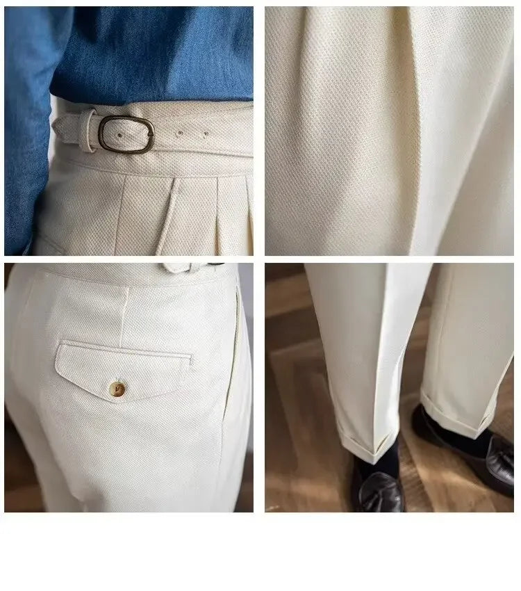 High-waisted Casual Straight-leg Suit Pants For Men Autumn Vintage Draped Waist Trousers Naples Retro Style Business Formal Wear