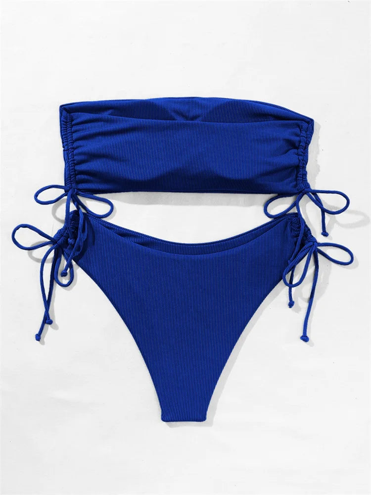 UETEEY 2025 New Summer Swimwear Bikinis Set Sexy Strapless Bikini 2 Piece Set Women Solid Split Swimsuit Backless Beach Bikini