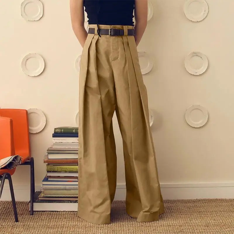 INCERUN Men Wide Leg Pants Solid Color Button Joggers Loose Pleated Casual Trousers Men Streetwear 2024 Fashion Long Pants S-5XL