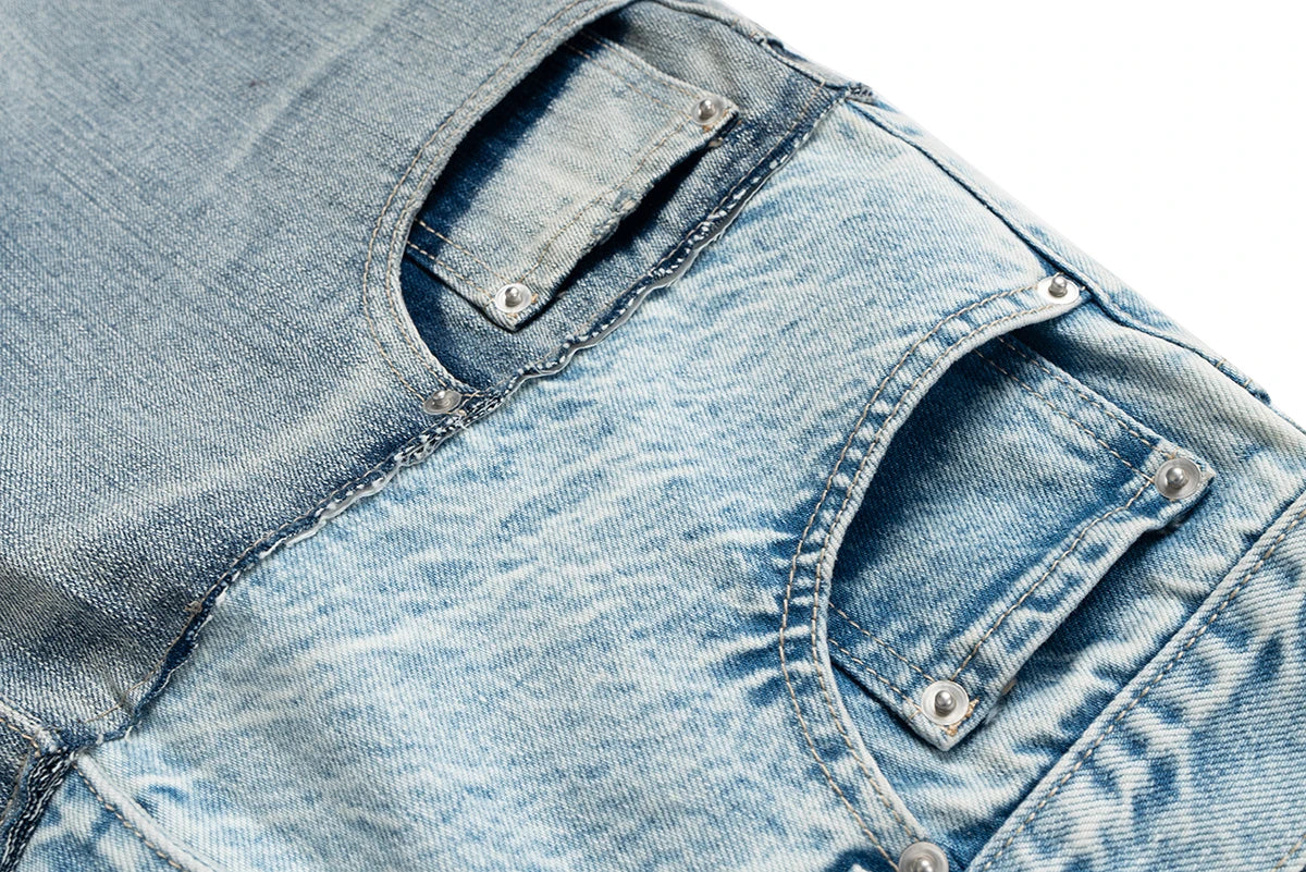 CUT-UP Double-layer Double Waist Patchwork Baggy Jeans for Men and Women Straight Casual Loose Denim Trousers Oversized