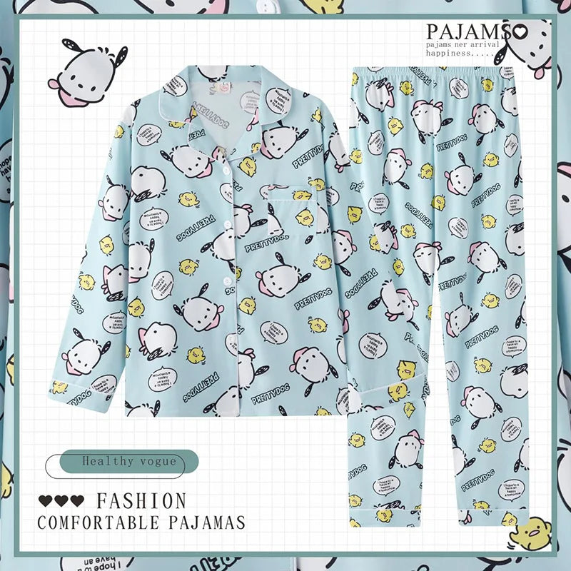 Cartoon Sanrio My Melody Long-Sleeved Pajamas Set Kawaii Cinnamoroll Printing Spring Autumn Thin Cute Girls Casual Home Clothes