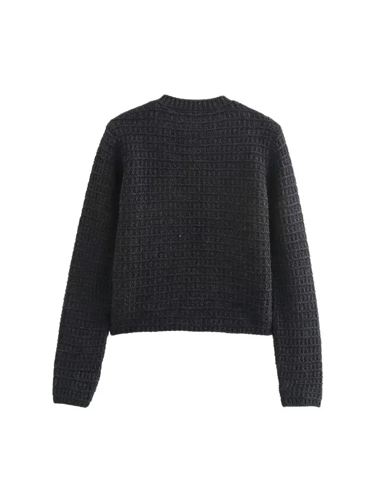 TRZA-Women's Front Button Knit Cardigan Sweater, O Neck, Long Sleeve, Female Outerwear, Chic Tops, Fashion