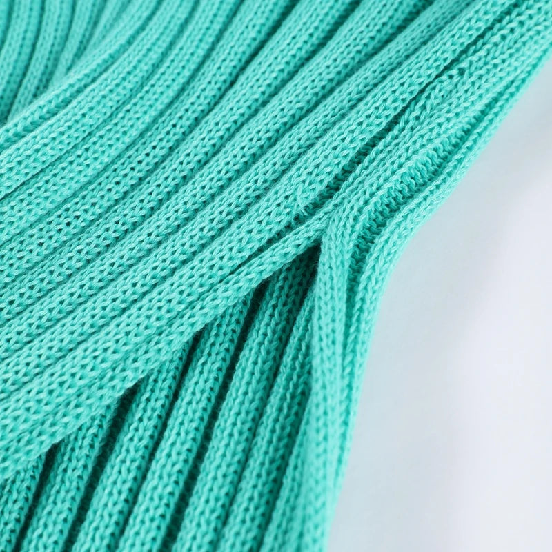 Sexy Knit High Slit Backless Long Dress Women Green Ribbed Hollow V-neck Dresses Female 2025 Summer Lady Beach Party Robes New