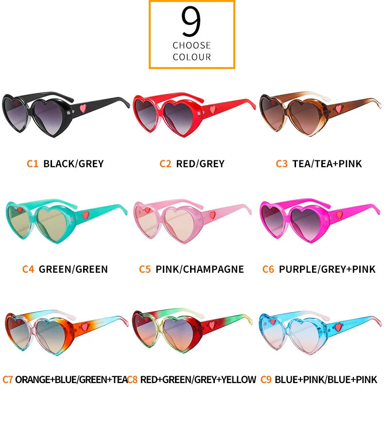 Fashion Ladies Oversized Frame Eyewear New Love Shape Iridescent Shade Luxury Designer Women's Heart Gradient Sunglasses Women