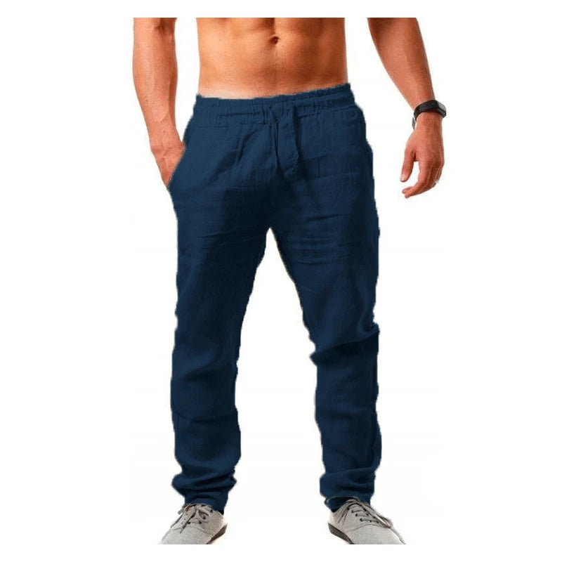New Men's Cotton Linen Pants Male Autumn New Breathable Solid Color Linen Trousers Fitness Streetwear Men Gyms Pants Size S-4XL