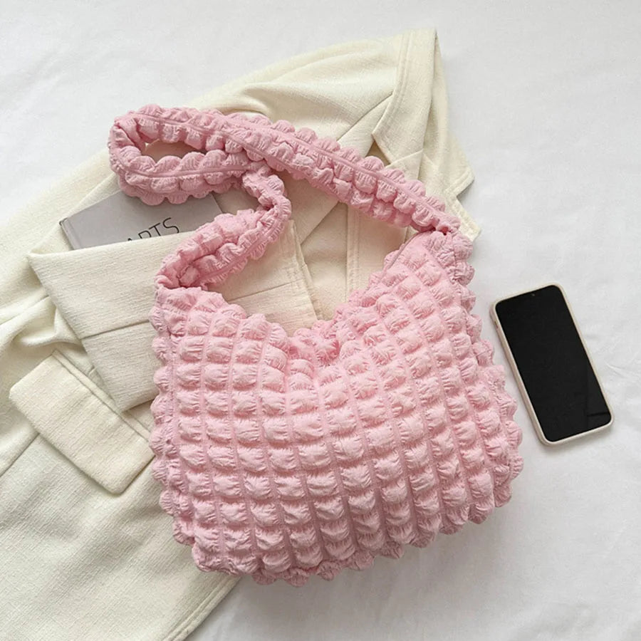 Crossbody Bag With Pleated Design Embroidered Plaid Shoulder Bag Underarm Bags Simple Large Capacity Quilted Tote Bags For Women