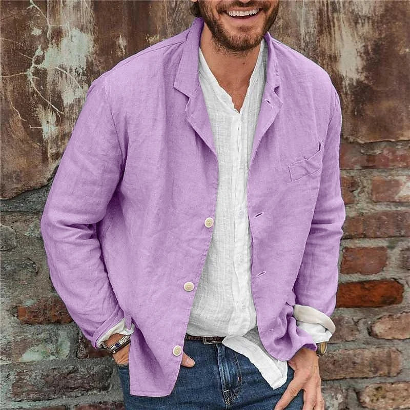 Men's Loose Simple Solid Color Small Suit Long-Sleeved Jacket Cotton and Linen Temperament Small Suit
