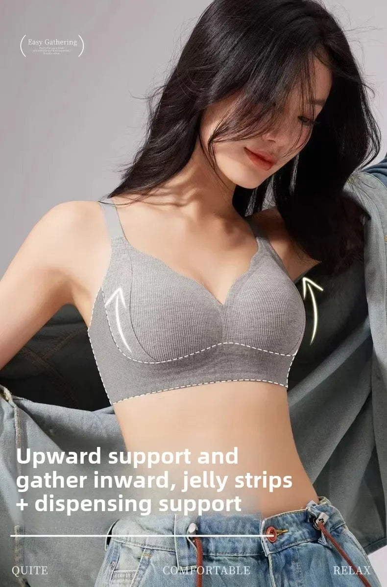 Sexy solid color knitted fabric bra, full cup gathering, non-removable padding, cutout details, warm and skin-friendly material