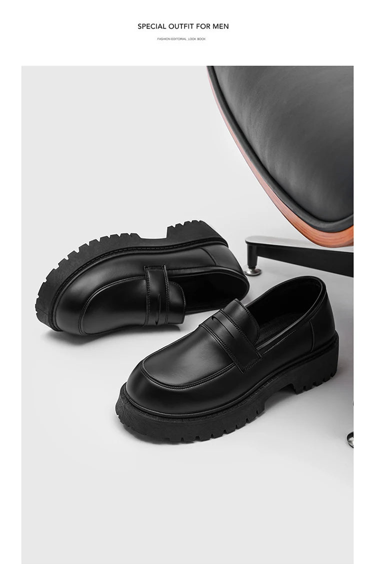 STRONGSHEN Loafers Men Leather Shoes Thick-soled British Style Black Formal Business Shoes Fashion Luxury Slip-On Casual Shoes