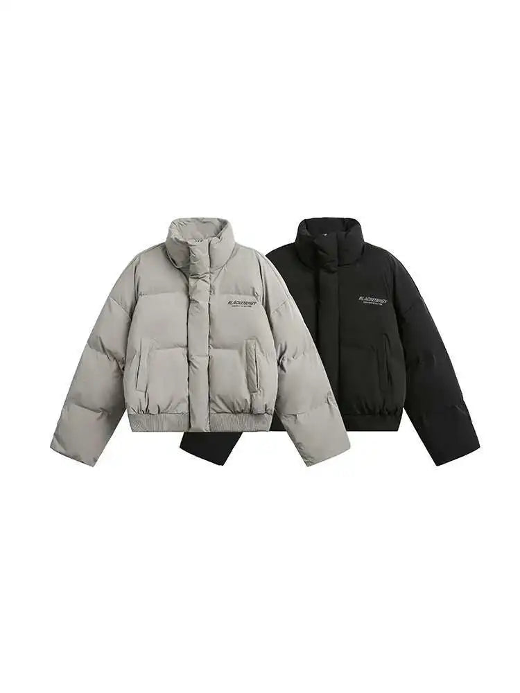 PFNW American Simple Stand Collar Short Cotton-padded Coat Men's Black Loose Zipper Quilted Padded Jacket Winter Clothes CPG2211